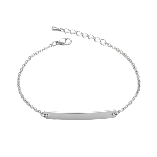 Schakelarmband met Bar - Graveerbaar - RVS - Zilver