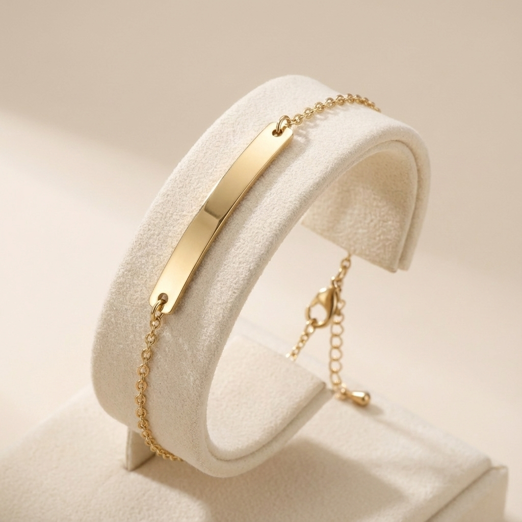 Schakelarmband met Bar - Graveerbaar - RVS - Goud
