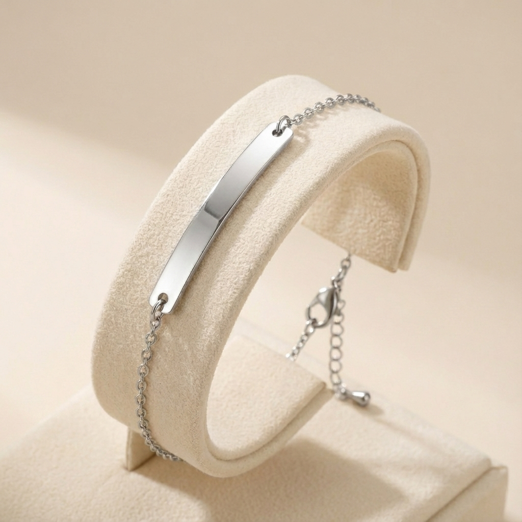 Schakelarmband met Bar - Graveerbaar - RVS - Zilver