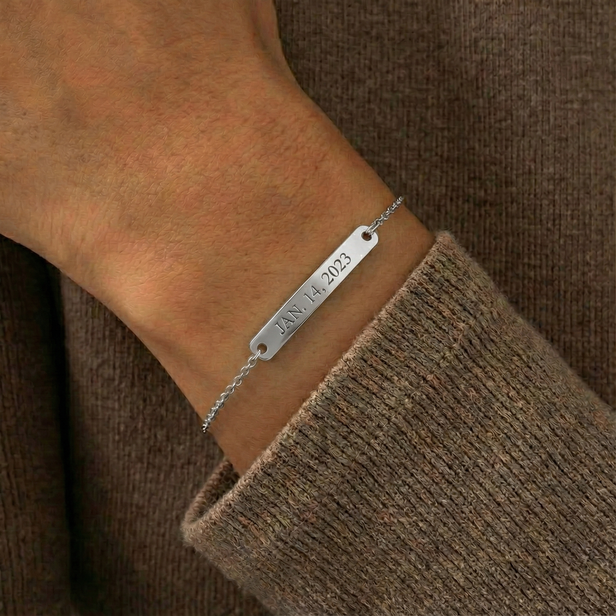 Schakelarmband met Bar - Graveerbaar - RVS - Zilver