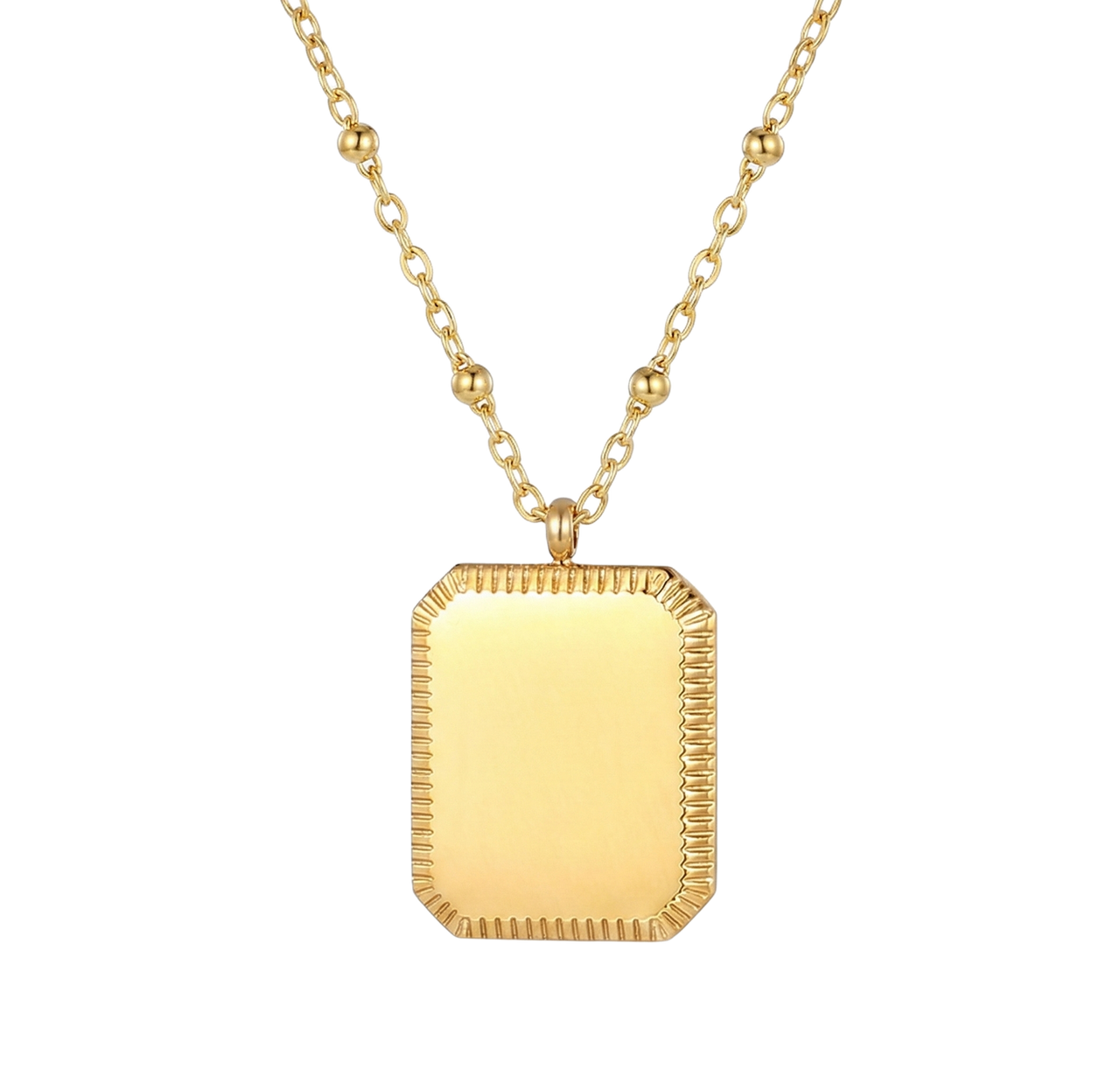 Ketting met Rechthoekige Hanger & Bolletjesketting - Graveerbaar - Goud