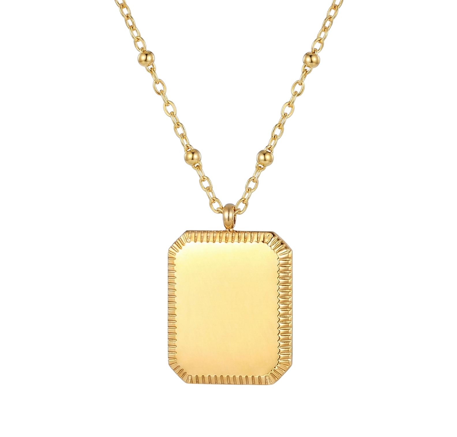 Ketting met Rechthoekige Hanger & Bolletjesketting - Graveerbaar - Goud