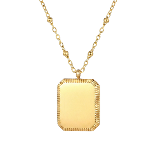 Ketting met Rechthoekige Hanger & Bolletjesketting - Graveerbaar - Goud