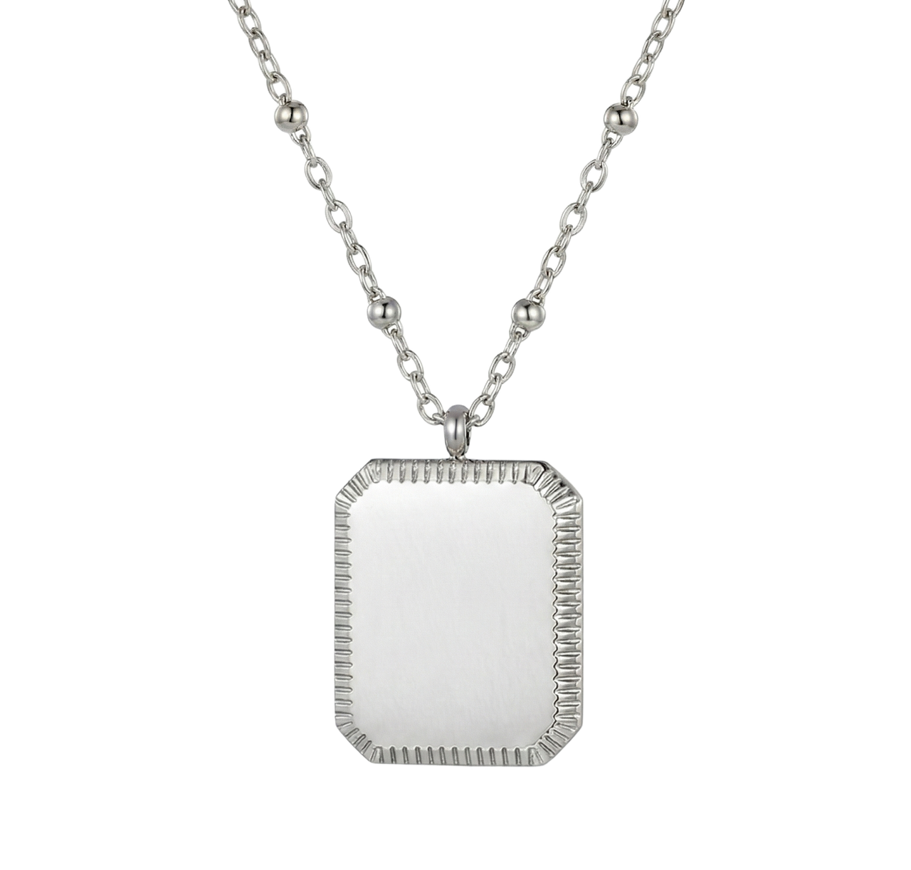 Ketting met Rechthoekige Hanger & Bolletjesketting - Graveerbaar - Zilver