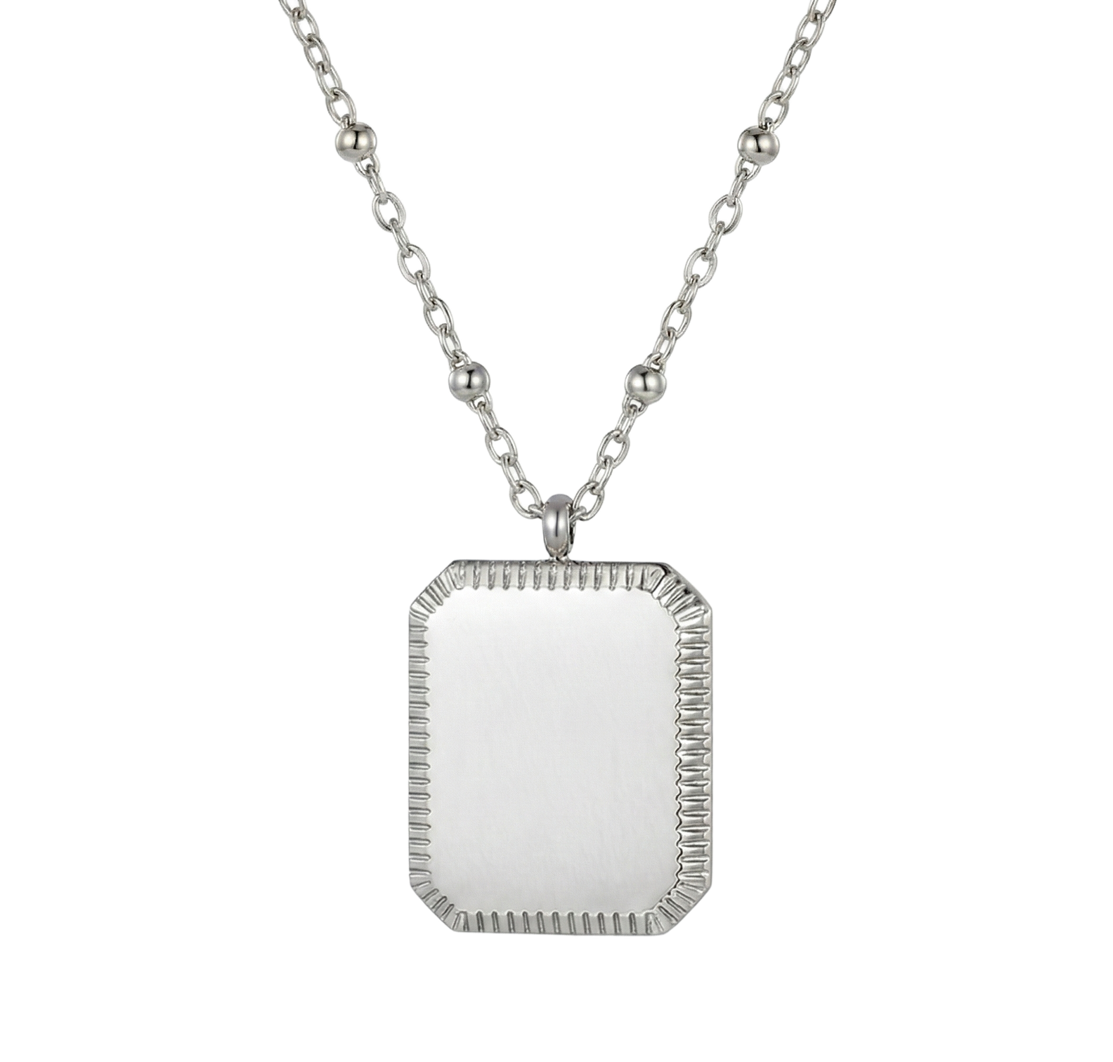 Ketting met Rechthoekige Hanger & Bolletjesketting - Graveerbaar - Zilver