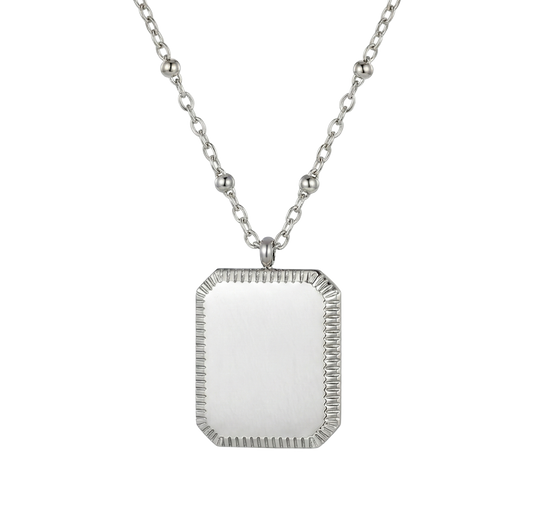 Ketting met Rechthoekige Hanger & Bolletjesketting - Graveerbaar - Zilver