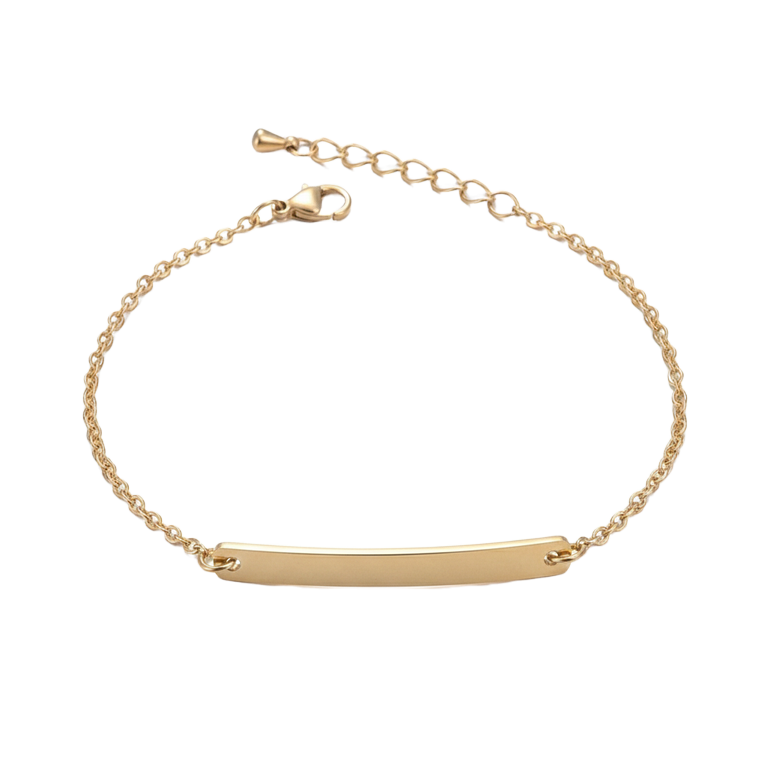 Schakelarmband met Bar - Graveerbaar - RVS - Goud