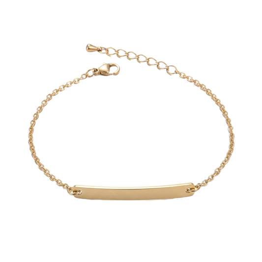 Schakelarmband met Bar - Graveerbaar - RVS - Goud