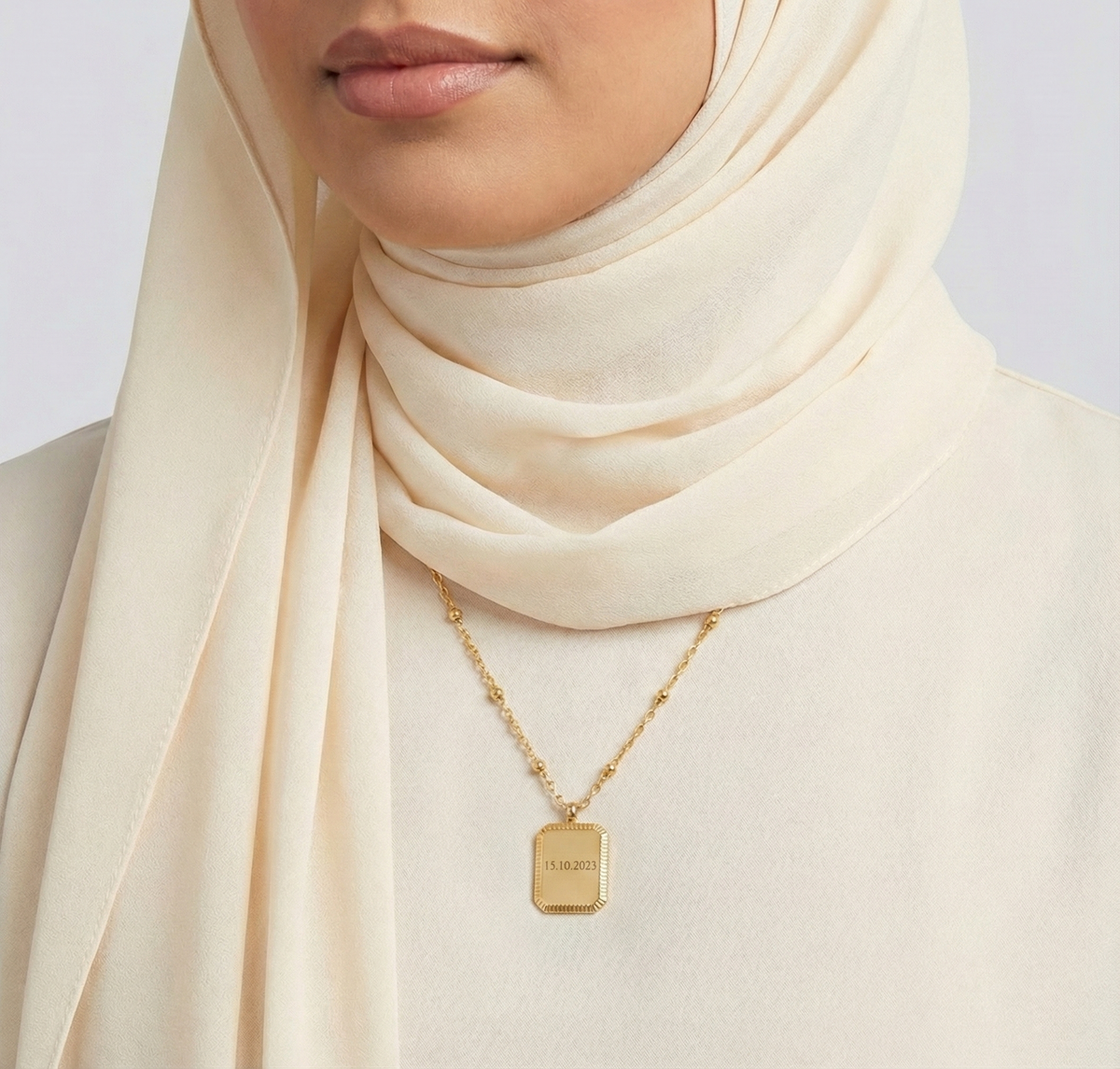 Ketting met Rechthoekige Hanger & Bolletjesketting - Graveerbaar - Goud