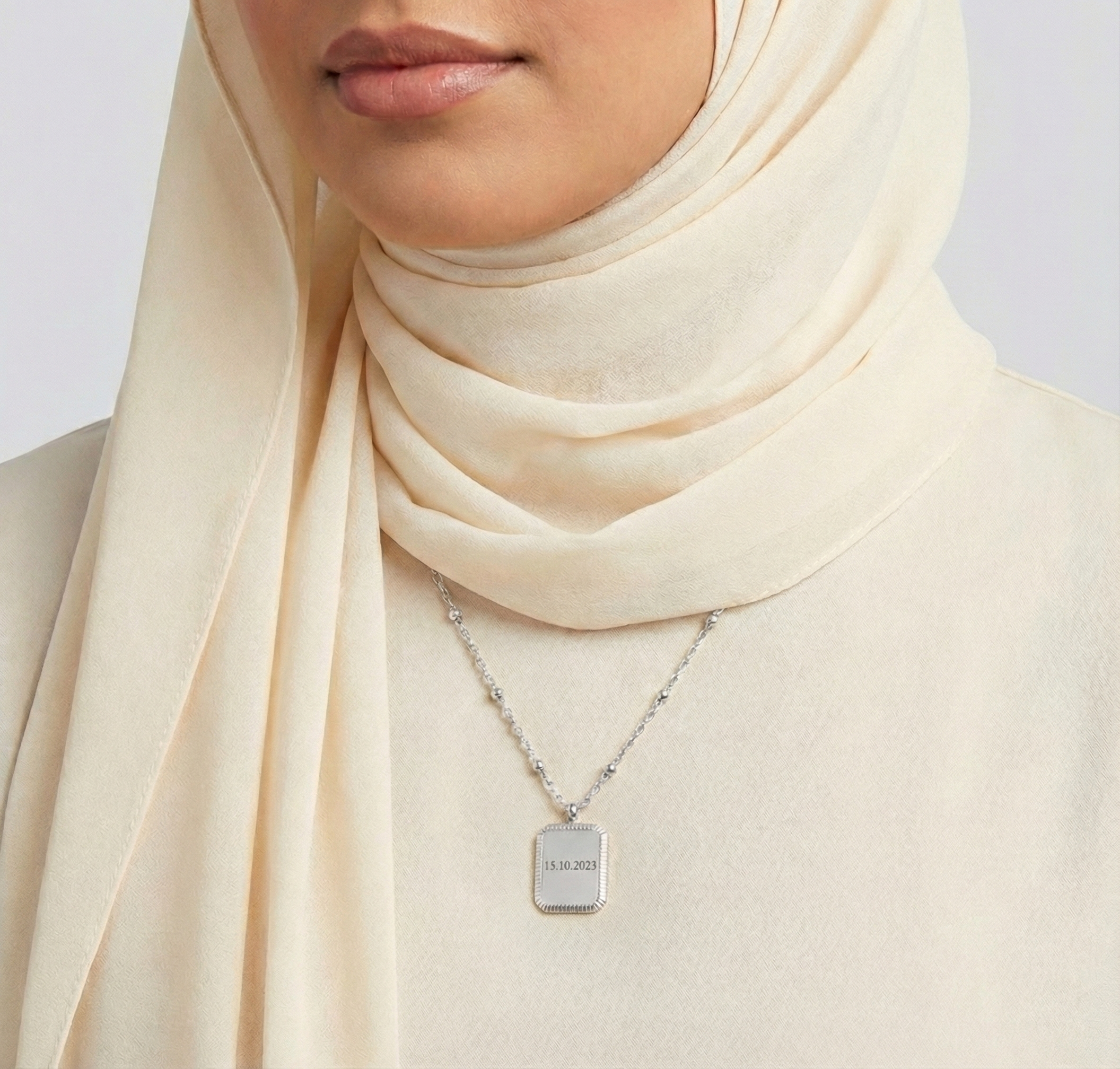 Ketting met Rechthoekige Hanger & Bolletjesketting - Graveerbaar - Zilver