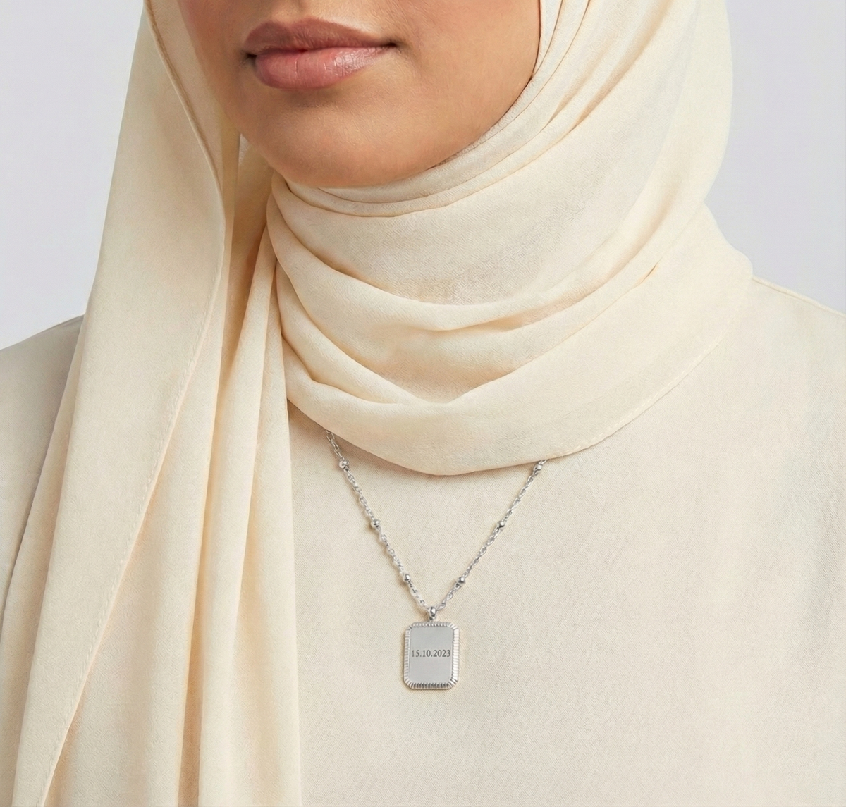 Ketting met Rechthoekige Hanger & Bolletjesketting - Graveerbaar - Zilver